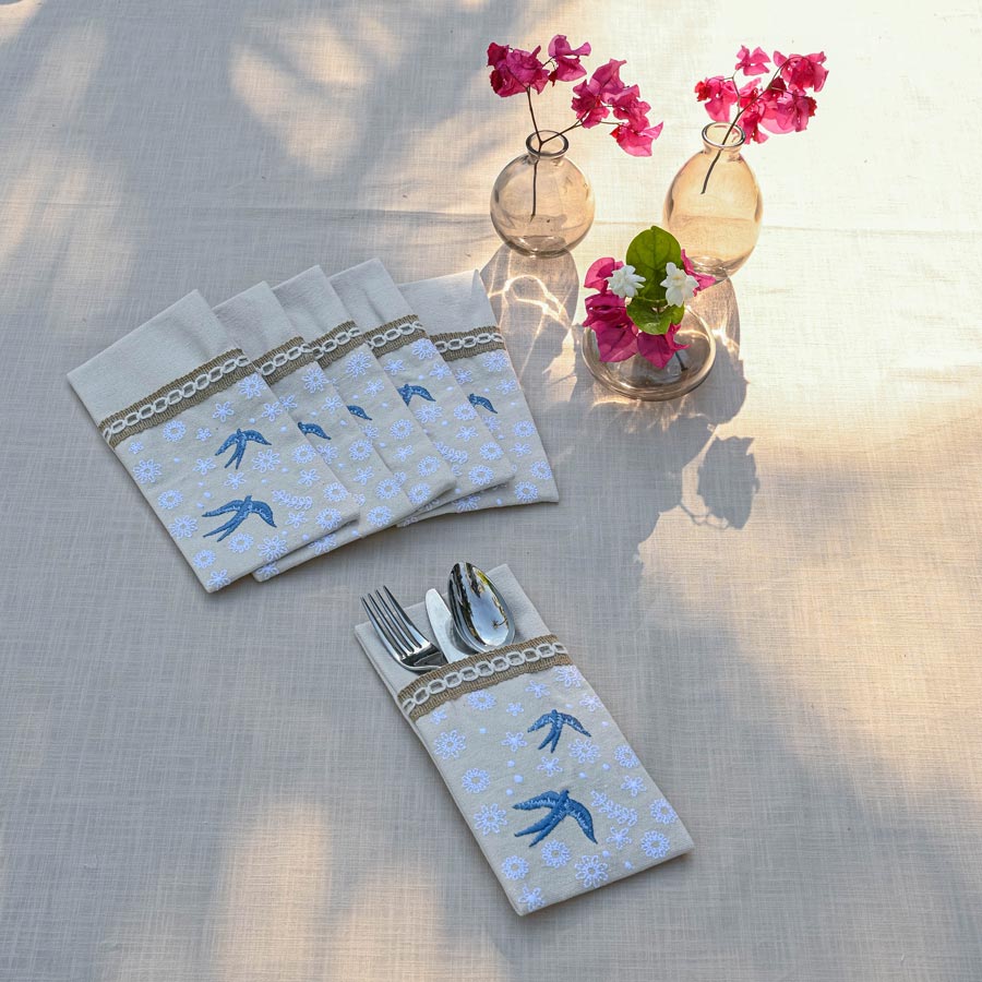 Birds & Flowers Cutlery Sleeves Set