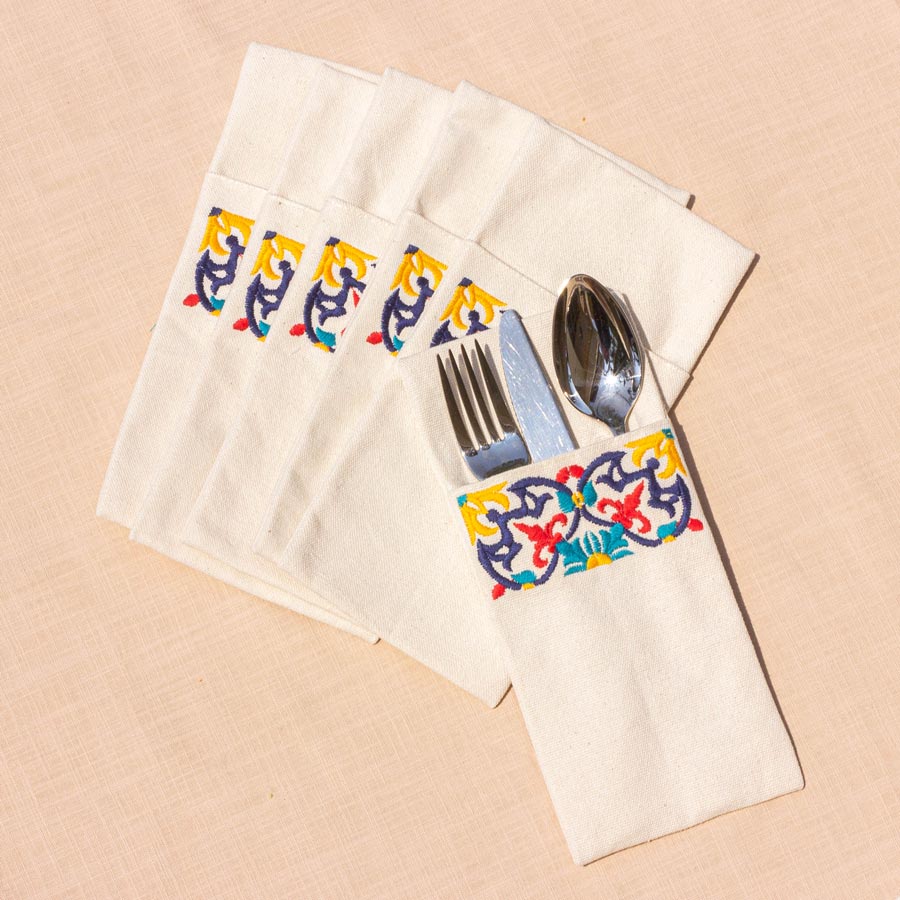Floral Tiles Cutlery Sleeves Set