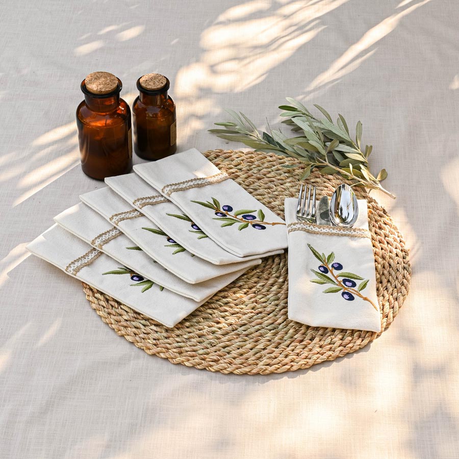 Olive Branch Cutlery Sleeves Set