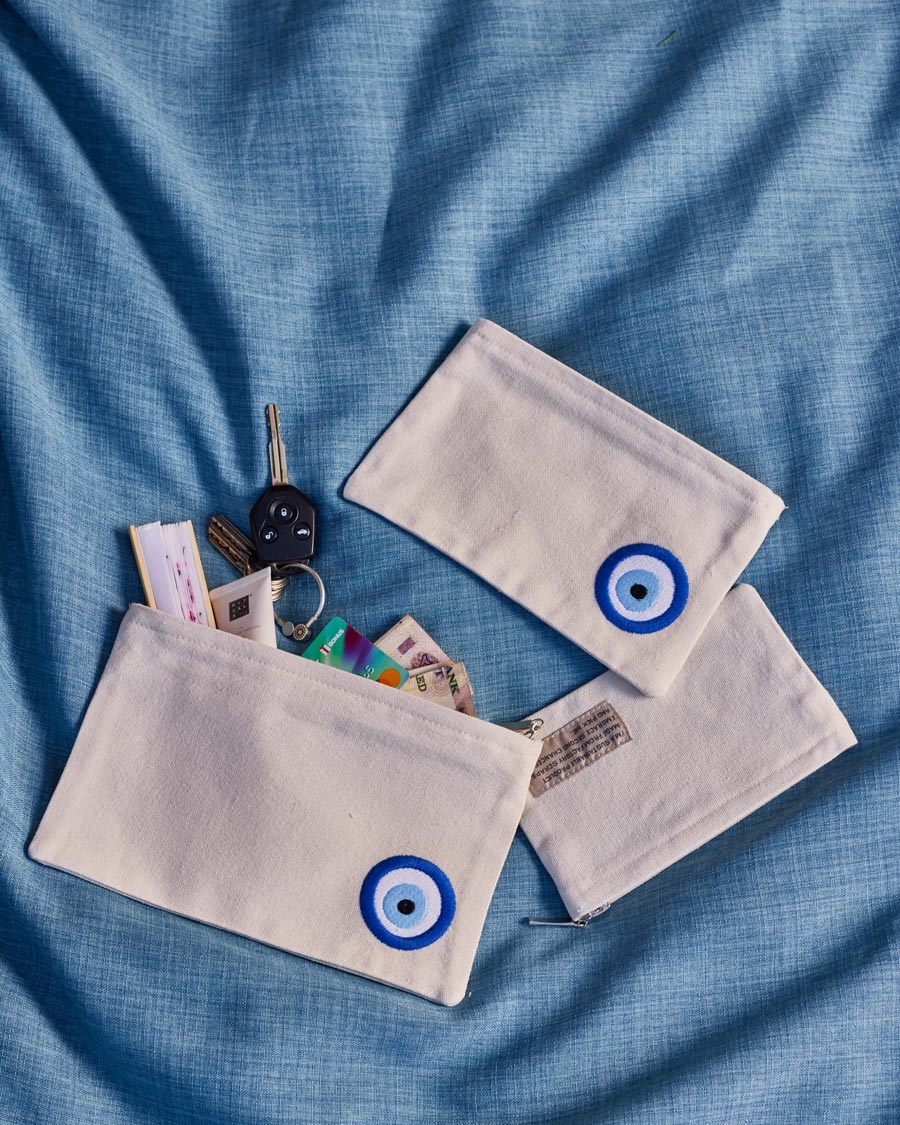 Evil Eye Upcycled Pouch – Medium