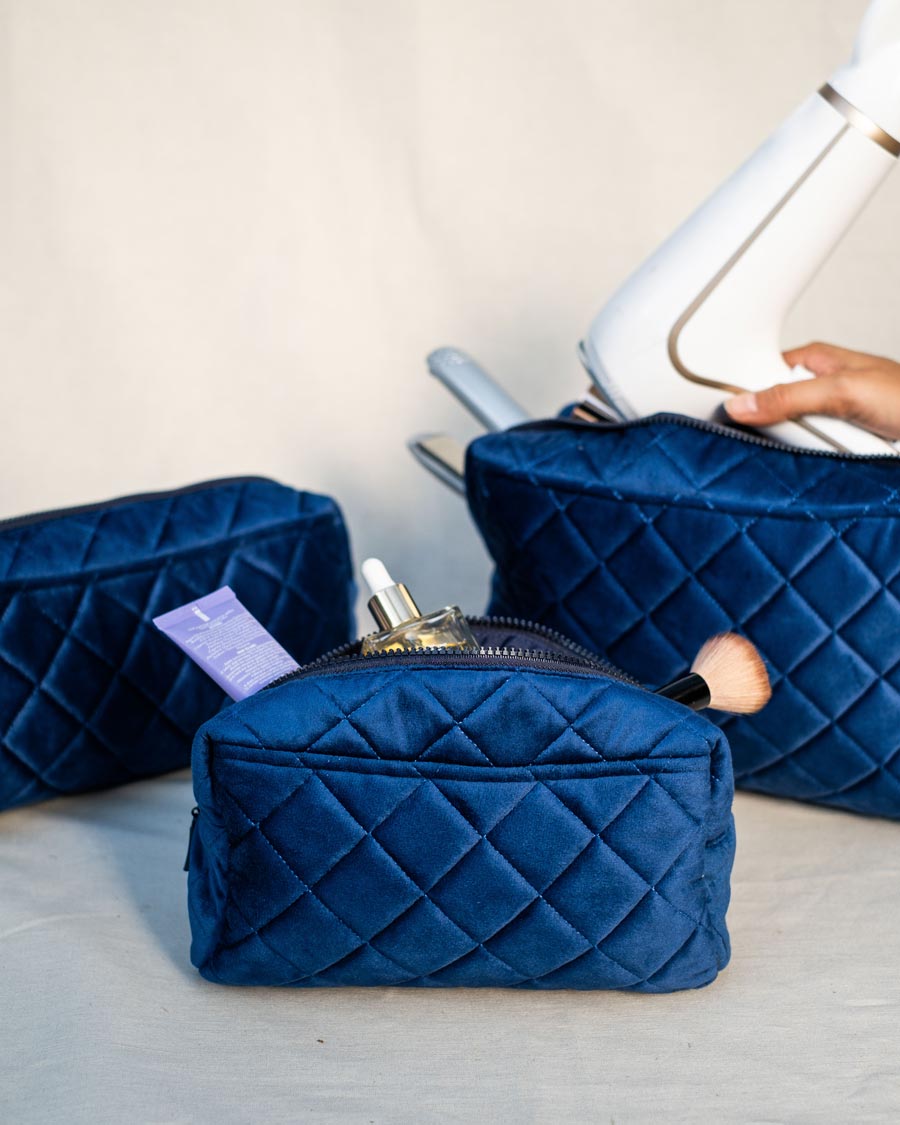 Sapphire Puff Velvet Pouch –  Medium