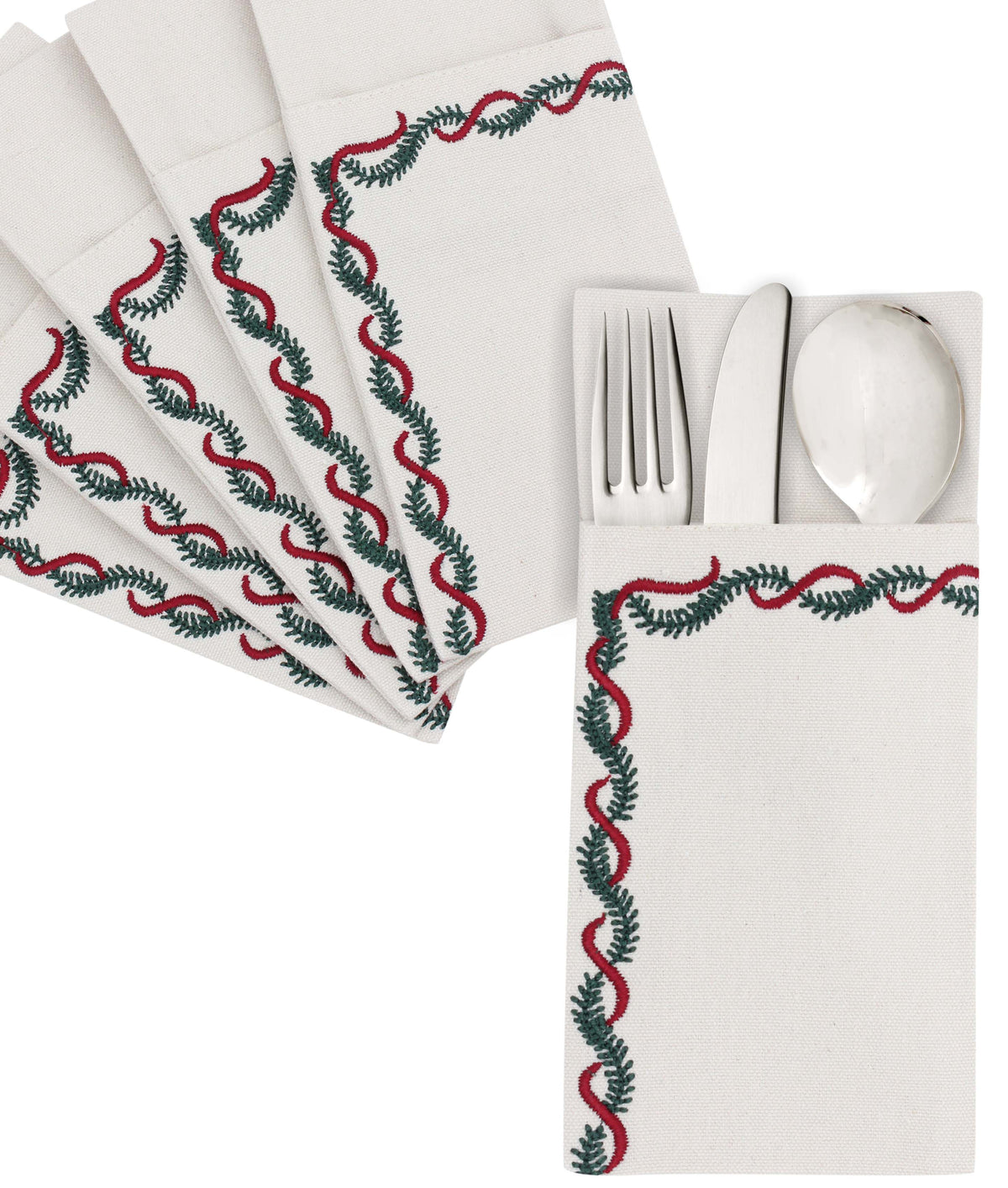 Christmas Garland Cutlery Sleeves Set